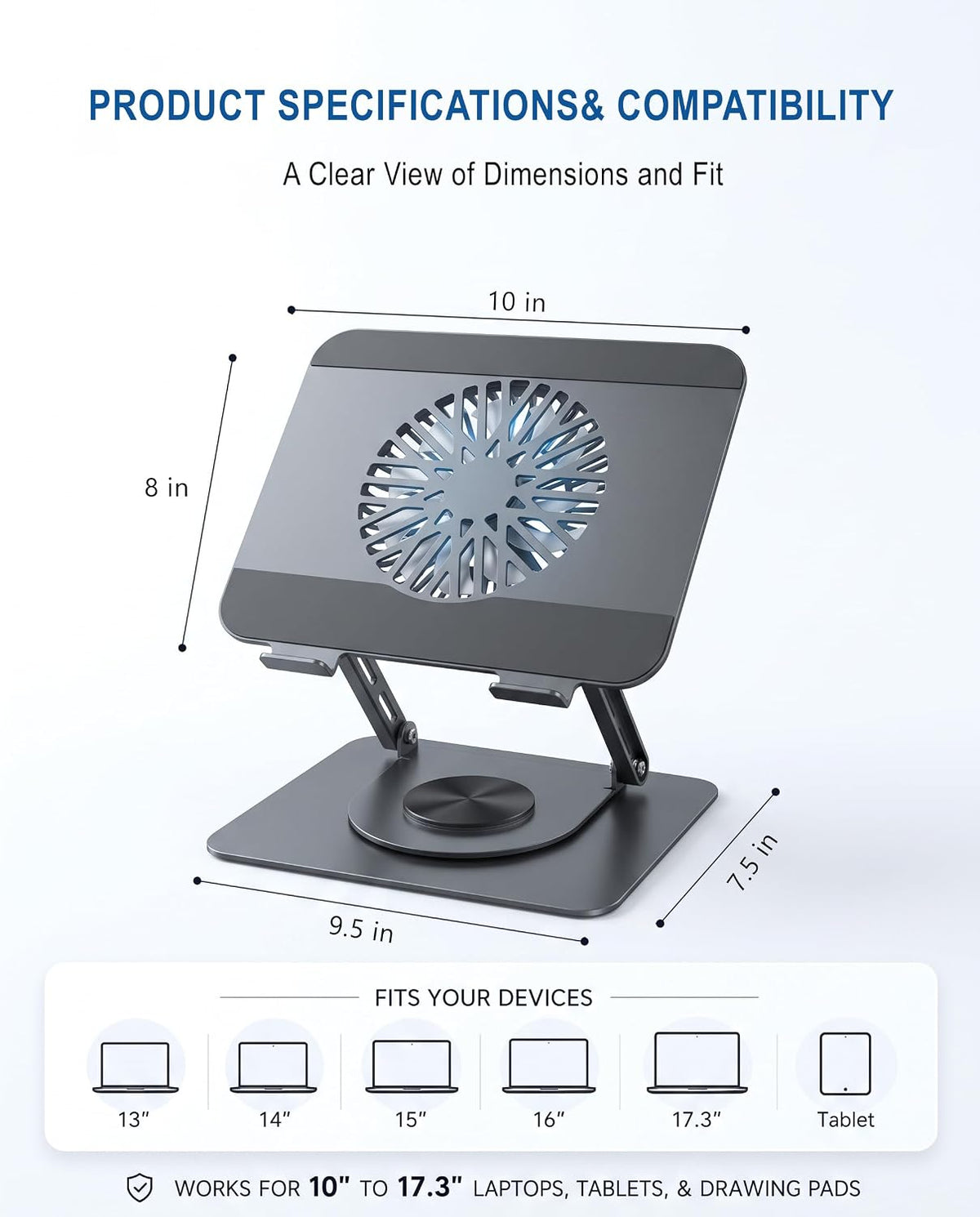 360° Rotating Laptop Stand with Upgraded Integrated Fan