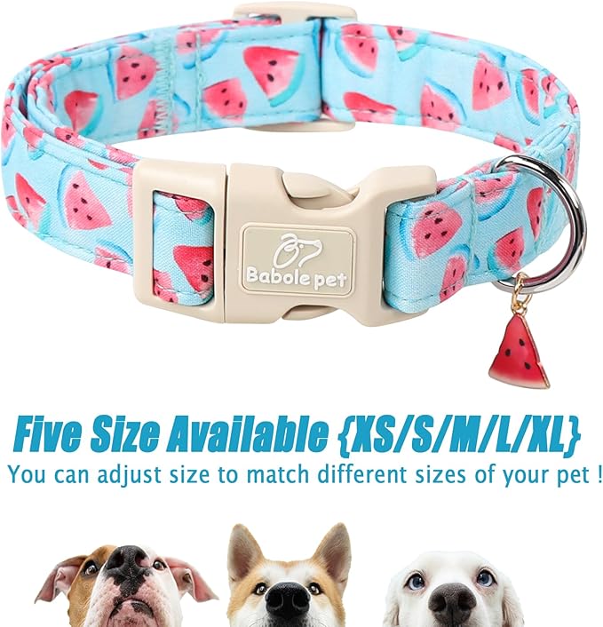 Adjustable Summer Dog Collar, Cute Watermelon Dog Collars for Giant Large Dogs, Lightweight Quick-Release Buckle Collar for Boy&Girl Dogs XL