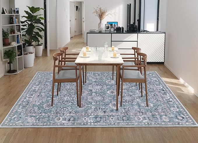 SERISSA Boho Area Rug 5x7 Blue Grey, Washable Large Rugs