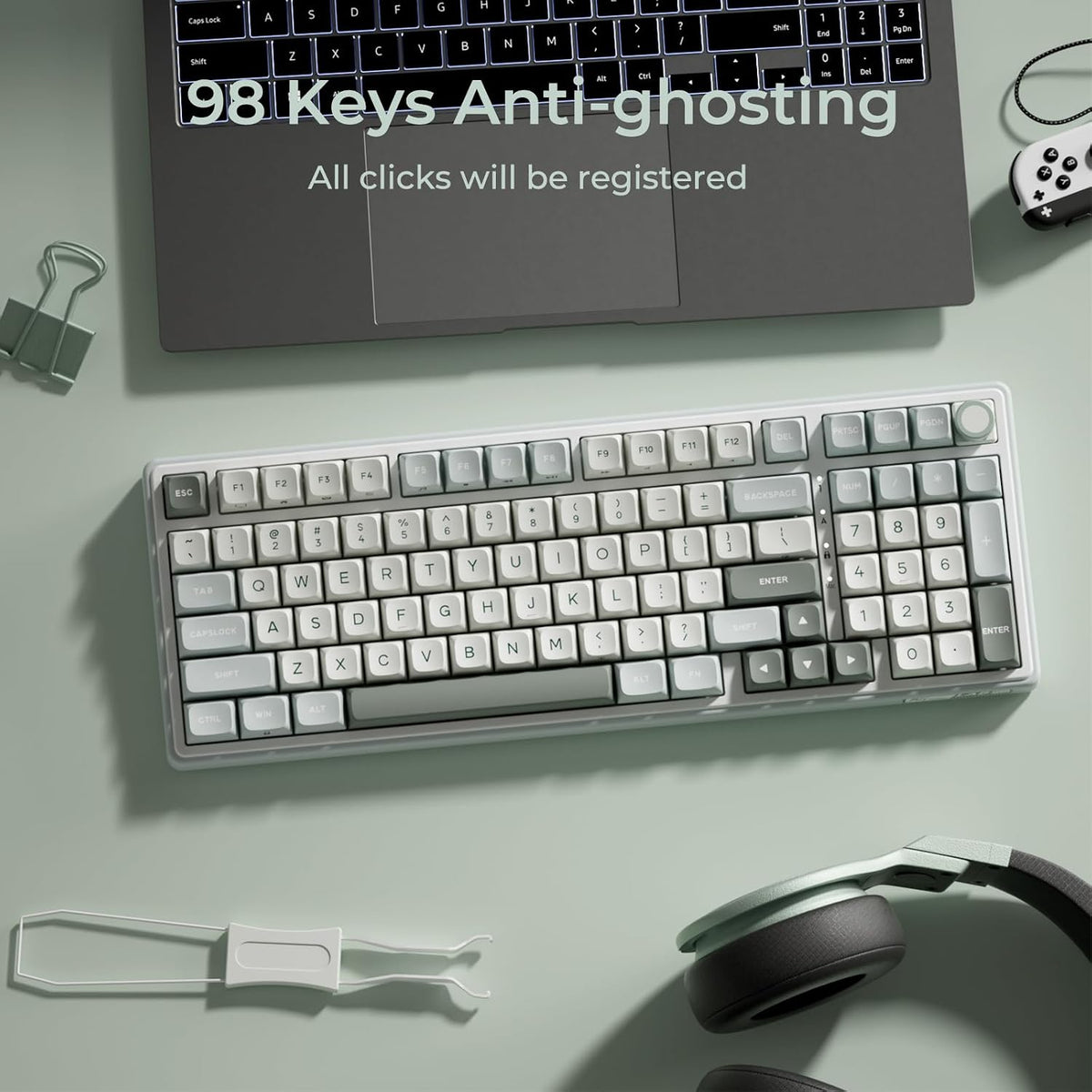 RK ROYAL KLUDGE R98 Pro Creamy Mechanical Keyboard, 96% Wired Gaming Keyboard RGB Backlit with Number Pad and Volume Knob, Gasket Mount, MDA Profile PBT Keycaps, Hot Swappable Pre-lubed Tactile Switch