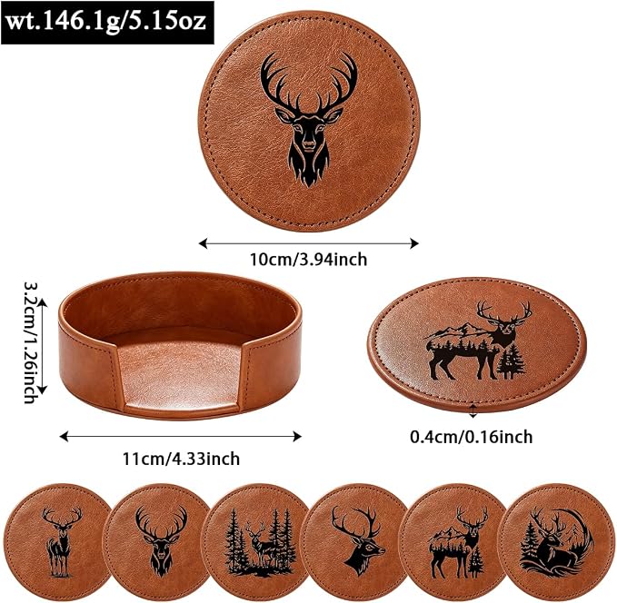 6 Packs Stag Pattern Leather Coaster