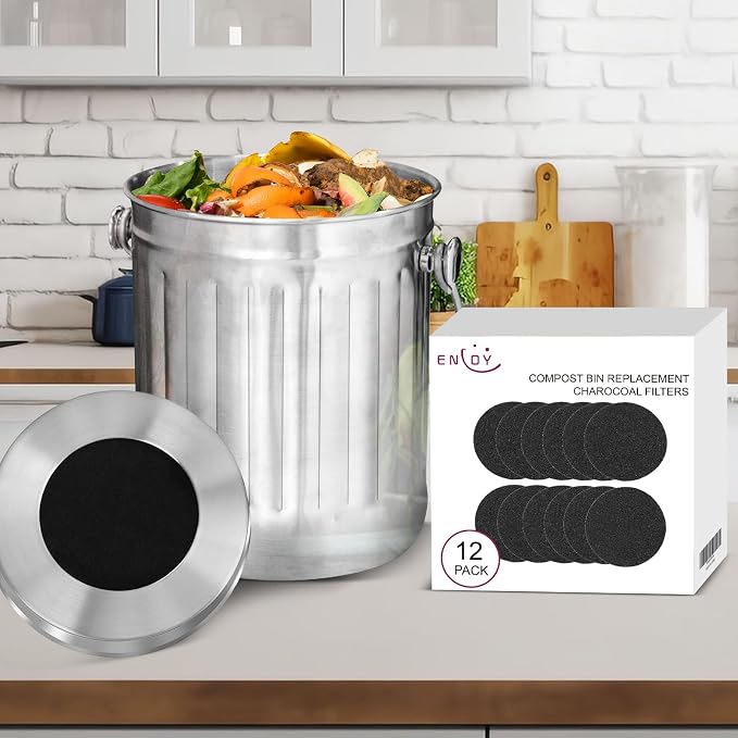 6.5 Inch Kitchen Compost Bin Filters Charcoal Replacement, ENLOY 12 Pack