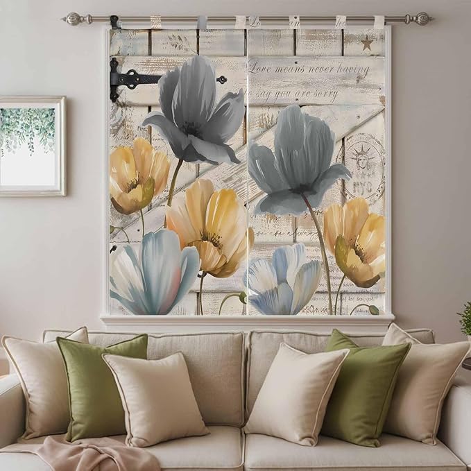 Spring Tulips Flower Bedroom Curtains 72 Inch Length, Window Curtains Tab Top