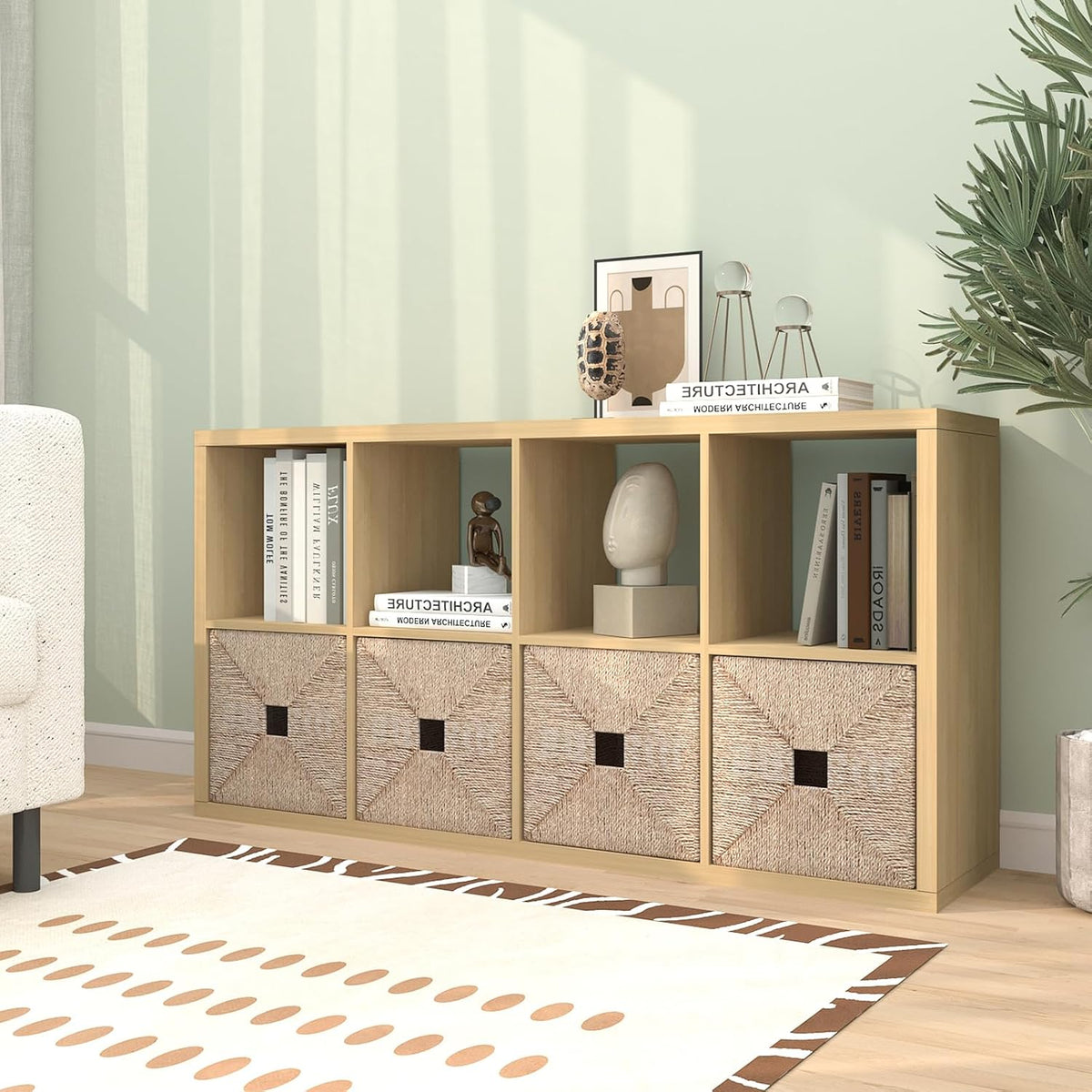 CTESNE【2026 Wooden Thick Frame 8 Cube Storage Organizer Shelf with Anti-Tipping Kits + Reversible Open Back Bookcase, Horizontal and Vertical Dual-use(Oak Color,11inch)