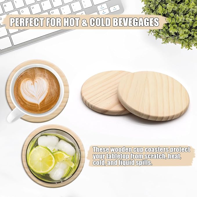 24 Pack 4 Inch Unfinished Round Wood Coasters