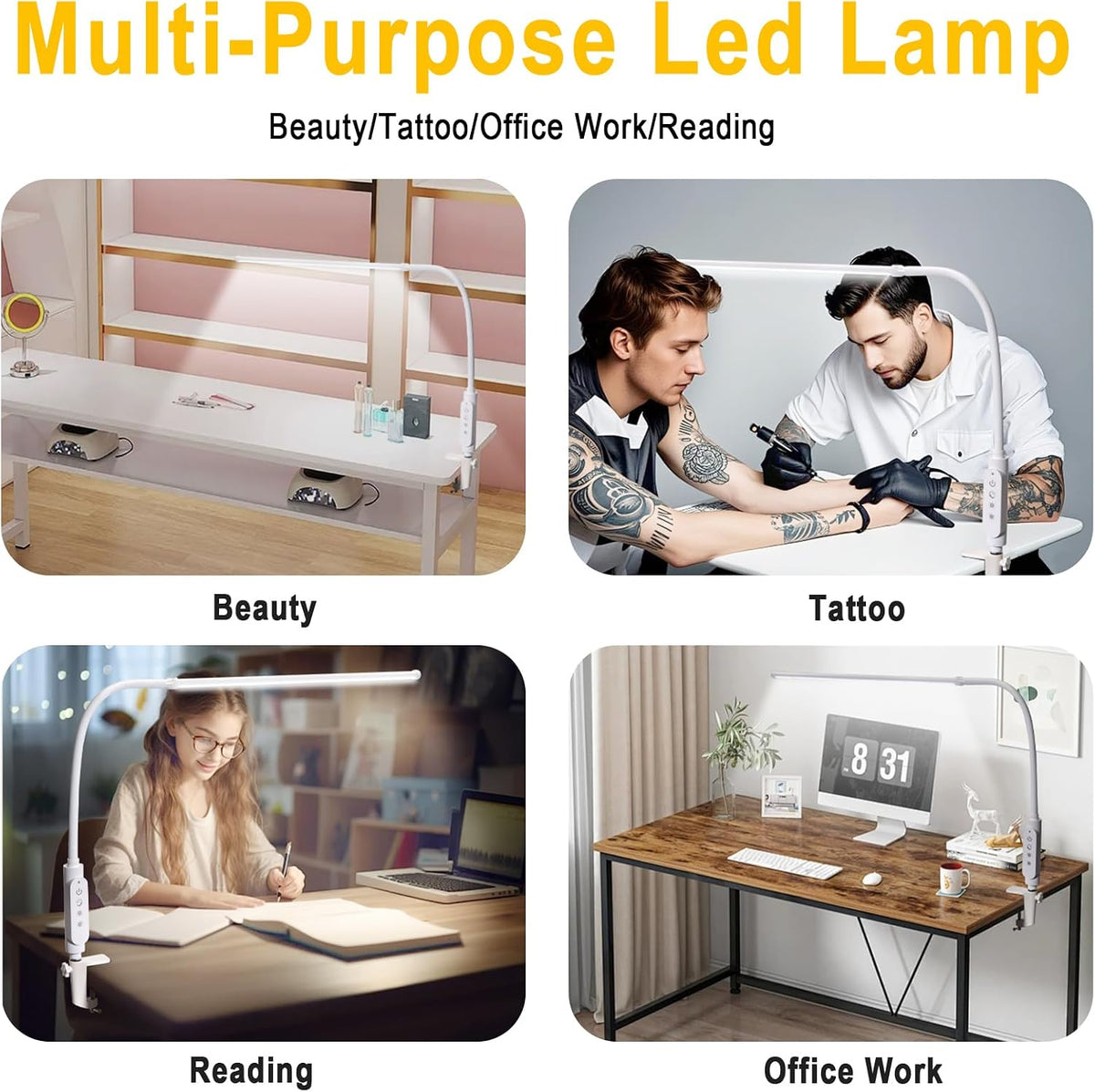 CGBE Nail Light for Desk, 23.6" Nail Desk Lamp with 360° Flexible Gooseneck