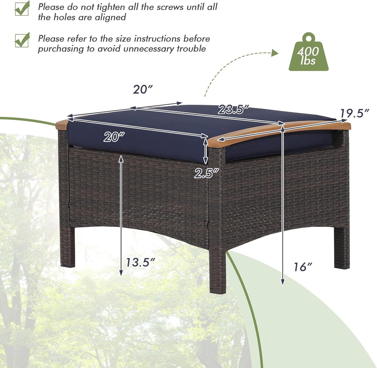 HAPPYGRILL Outdoor Patio Ottoman Set, PE Rattan Wicker Ottomans