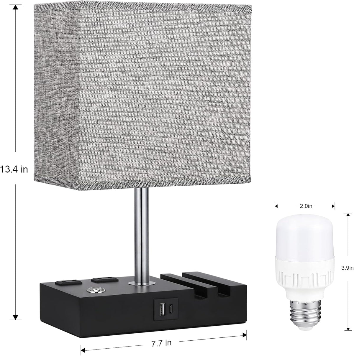 Touch Bedside Table Lamp for Bedroom, 3-Way Dimmable, USB C+A, 2 AC Outlets