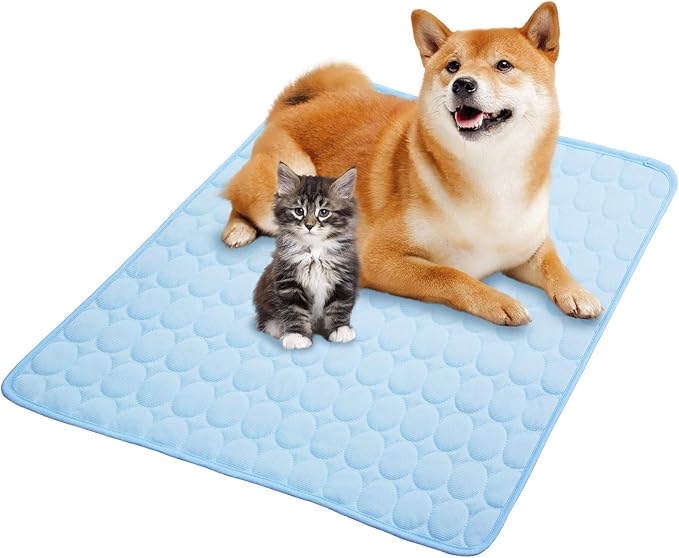 SHEJIZE Dog Cooling Mat Dog Cooling Pad Self Cooling Blanket, Washable Cooling Mat for Dogs, Pet Cooling Mat Keeps Pets Cool in Summer Heat, Resuable Fabric Cooling Mat (Blue, 28x22inch)
