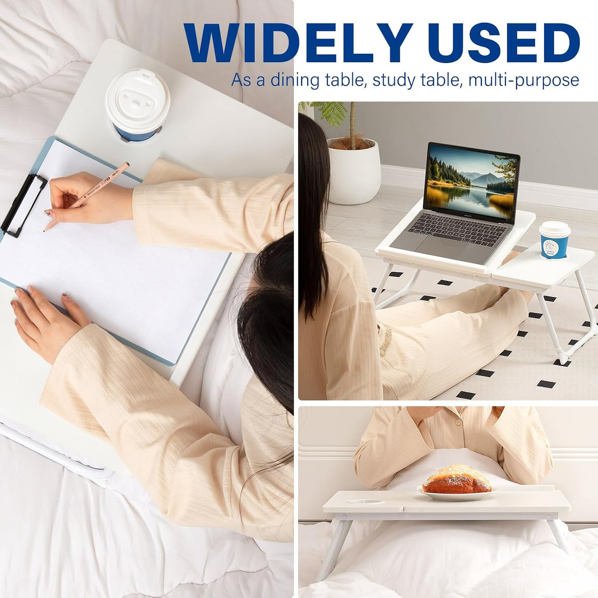 Laptop Desk for Bed Couch, Adjustable Foldable Bed Table with Cup Holder