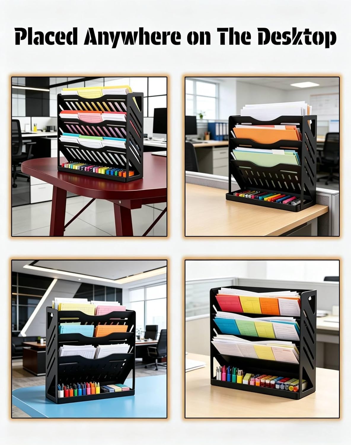 Yuxh 13" 4-Tier Clamp-On Desk Shelf, Metal File Organizer