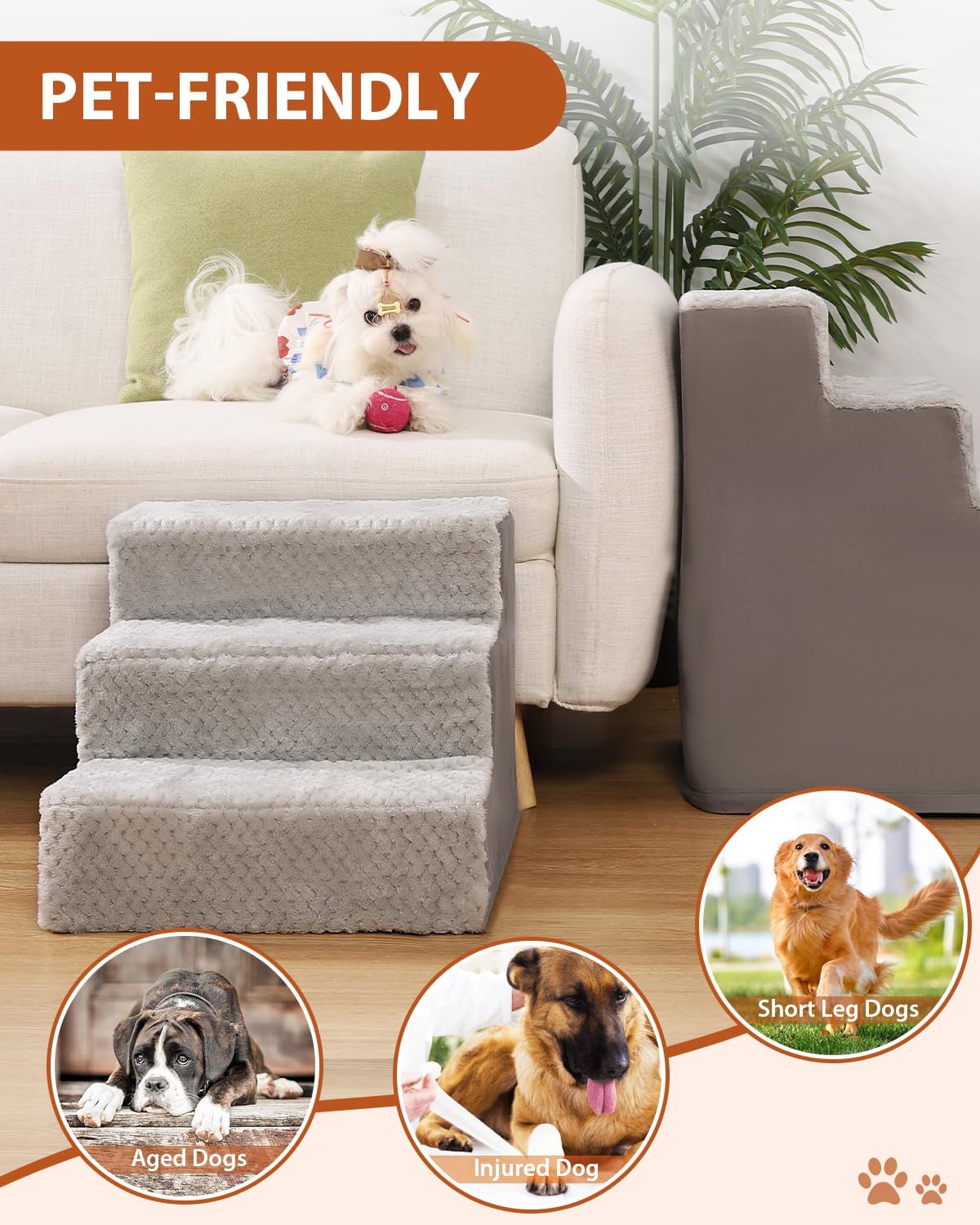 Dog Stairs for Small Dogs,17.5" H,4-Step Dog Steps for High Bed Couch and Sofa,Pet Stairs for Dogs and Cats Climbing with Non-Slip Bottom and Washable Cover,Light Grey