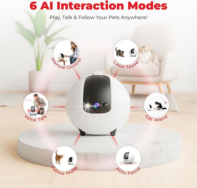 1440P Robot Dog Camera for Pets – Smart Rolling Pet Camera on Wheels with 10,000mAh Battery, 6 AI Modes, Two-Way Talk, 360° Patrol, Full-Color Night Vision, 256GB Support