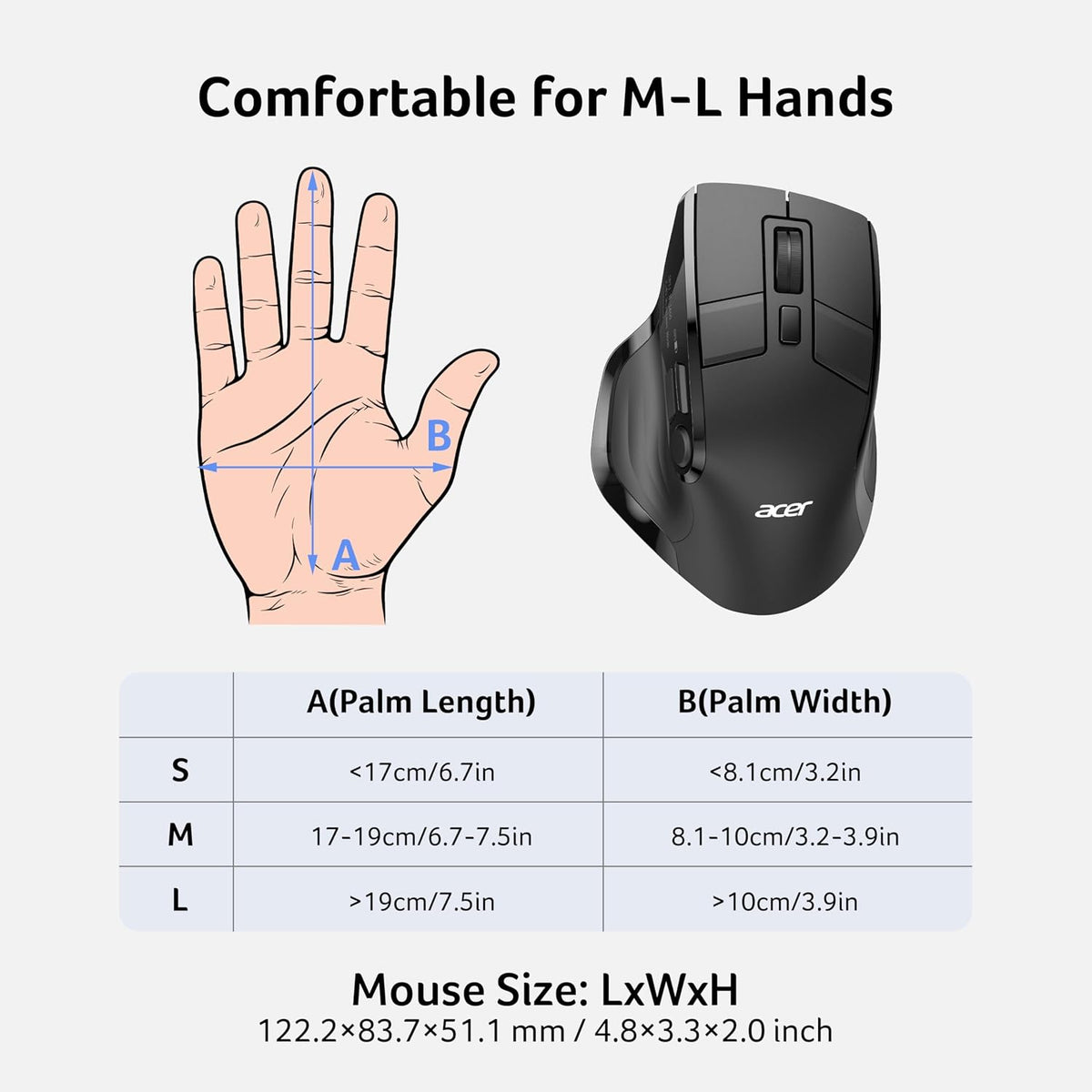 Acer Wireless Mouse for Laptop, Computer Mouse Ergonomic for 4 Devices