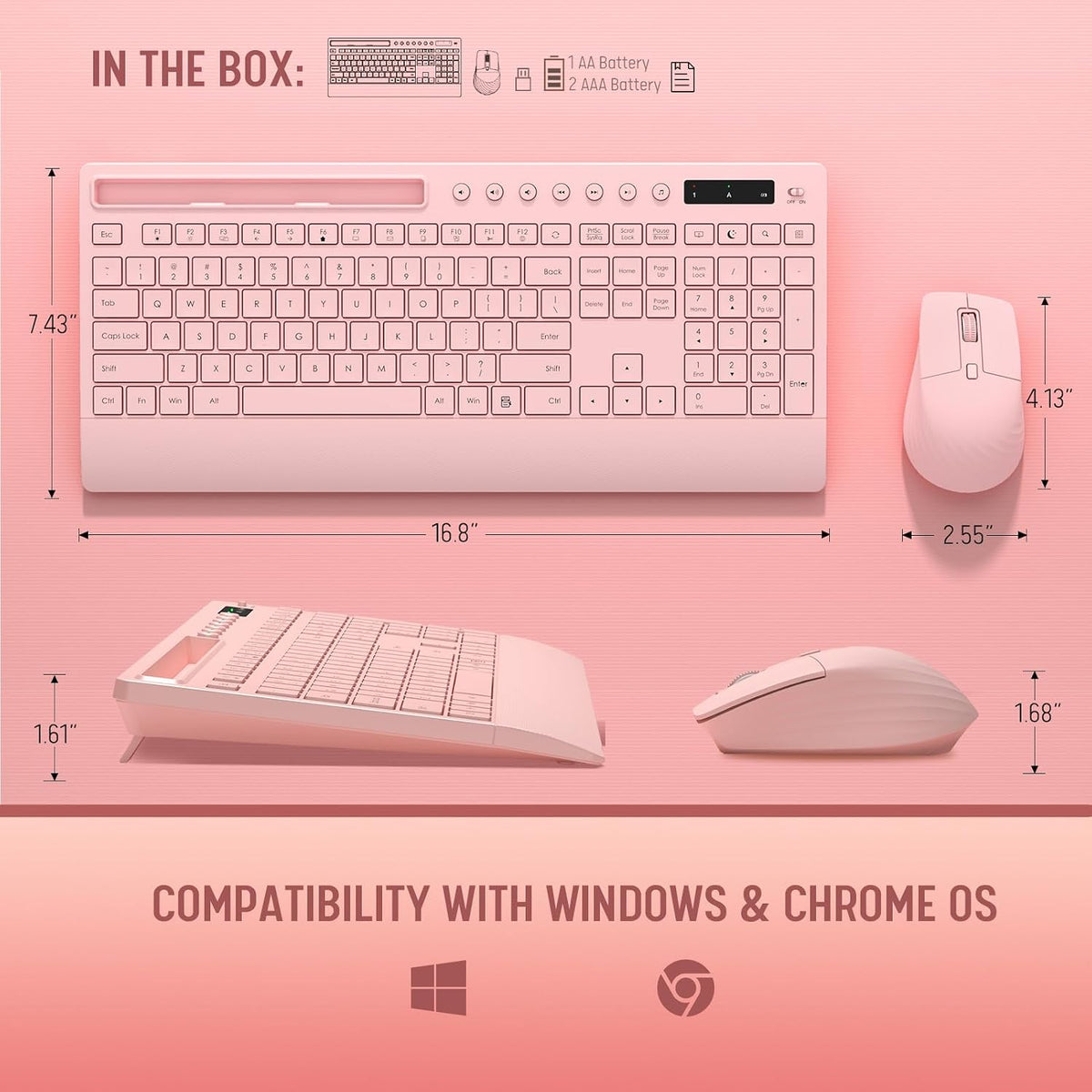 Trueque Wireless Keyboard and Mouse Combo, Full Size with Palm Rest