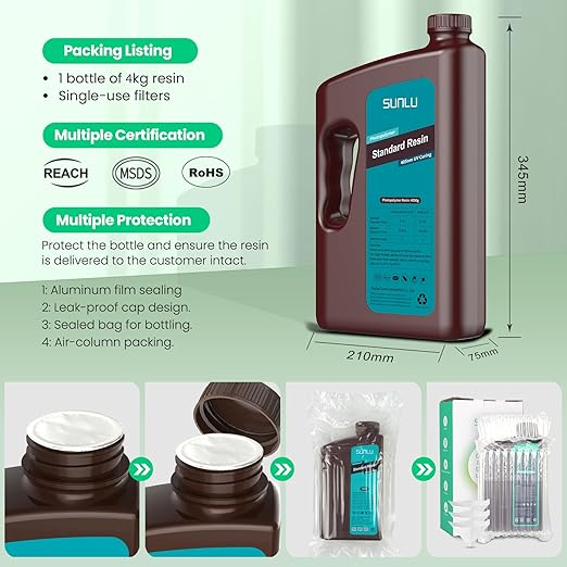 SUNLU 3D Printer Resin Bundle, 395 to 405nm UV Curing 3D Printing Liquid
