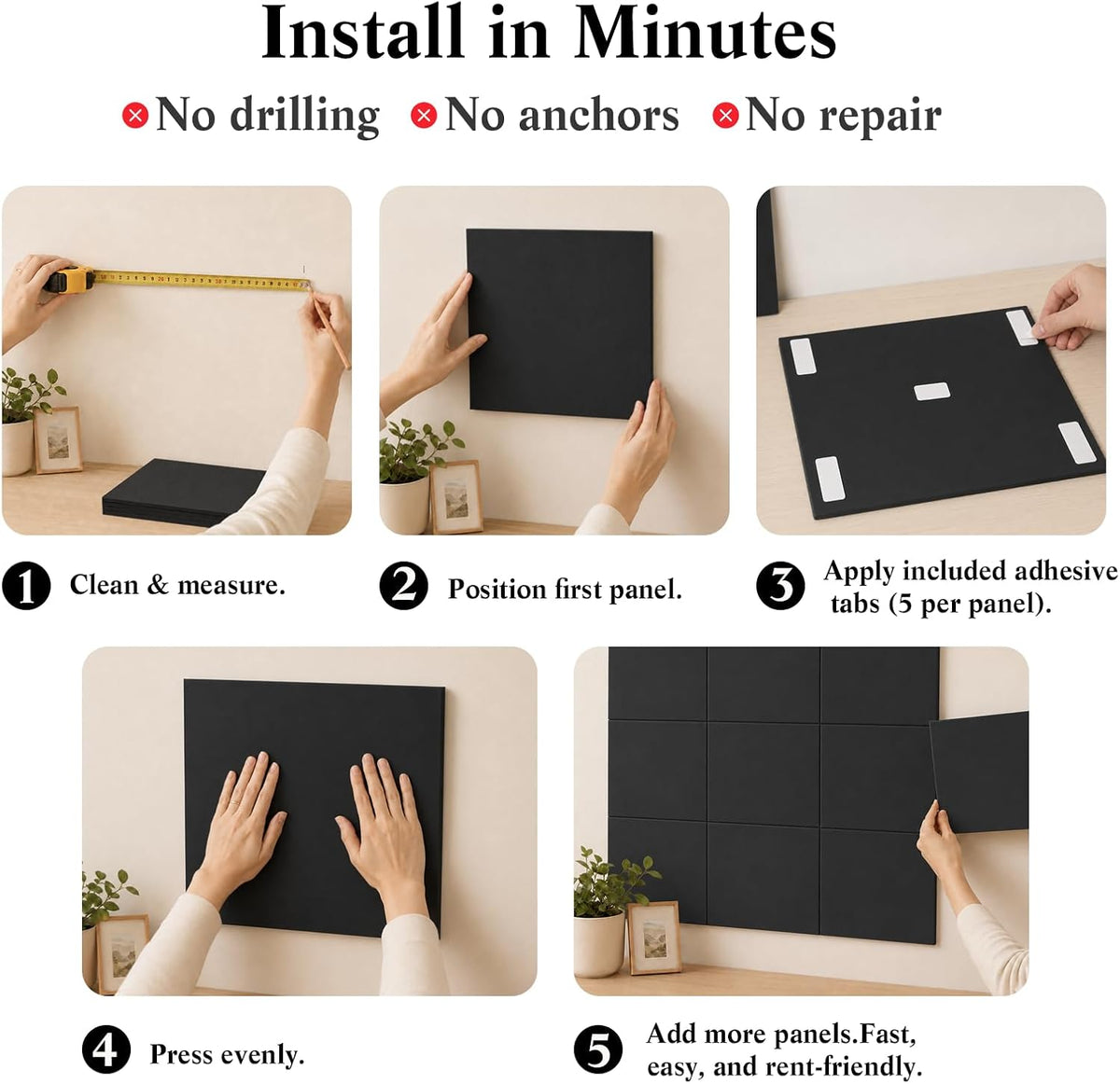 48" x 36" Decorative Bulletin Boards, Large Cork Board Alternative | 50 Pushpins, 60 Adhesive Tabs, Solid-Tile 12-Pack Felt Wall Tiles, Cork Boards for Office Push Pin Board Felt Board, Black