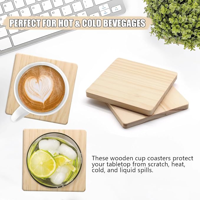 12 Pack 4 Inch Unfinished Square Wood Coasters