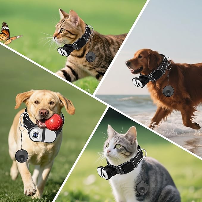 Pet Camera Collar with Air Tracker Tag, 1080P HD Wireless Dog Neck Cam Compact Action Camera for iOS,32GB Storage, Fully Charged Before Use, No WiFi Needed(GPS Just for iOS)