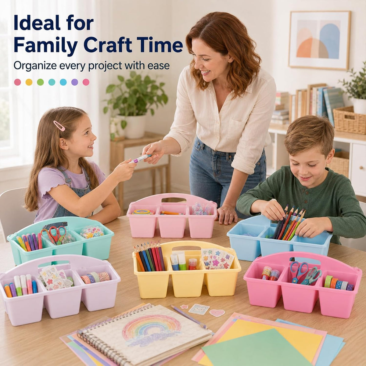 6 Pack Classroom Caddy with Handle, 6 Compartment (Pink Purple)