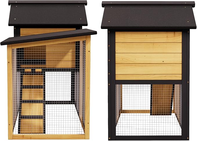 Large Chicken Coop and Run Outdoor Indoor Two Story Rabbit Hutch Pet House Guinea Pig Cage with Removable Tray, Ramp, Ventilation Doors for Chickens, Bunny, Ducks, Quails(Natural Wood)