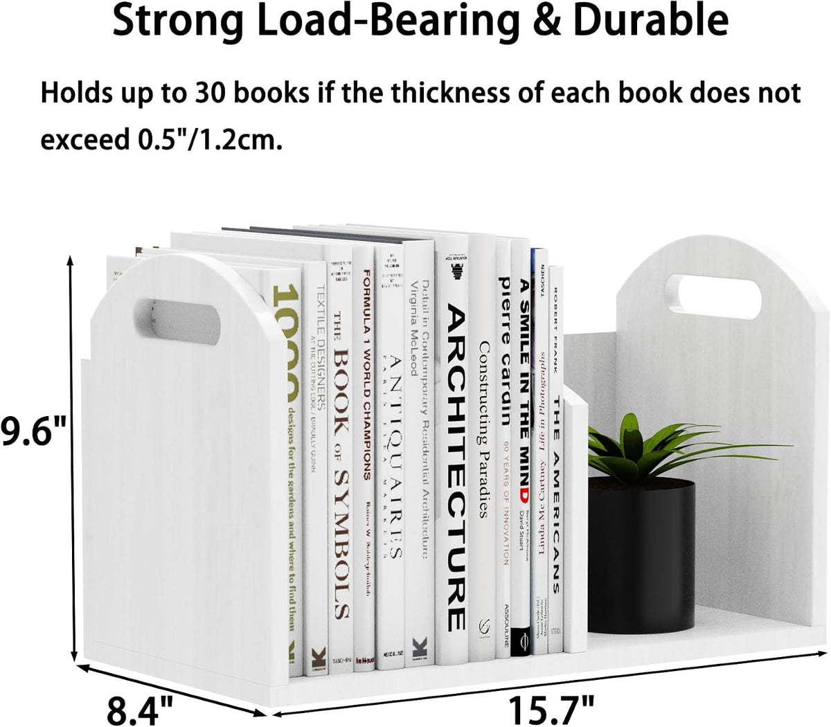 100% Solid Wood Adjustable Desktop Bookshelf, Retro Tabletop Book Shelf File Holder, Vertical Bookshelf Divider Desk Shelf for Home School Office Organization, Perfect for Books Magazine (White)