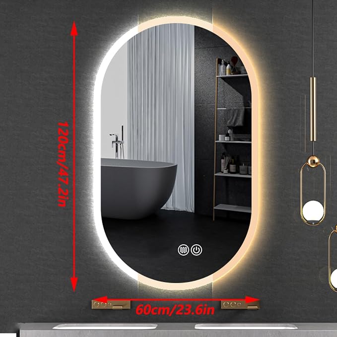 Irregular Bathroom Mirror with 3 Colour LED Light, Wall Mounted Makeup Mirror
