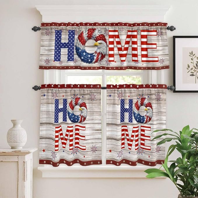 4th of July Kitchen Curtains Set 3 Piece