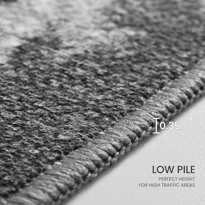 Ompaa Living Room Rug 5x7 Black Area Rug Machine Washable Boho Carpet Non Slip
