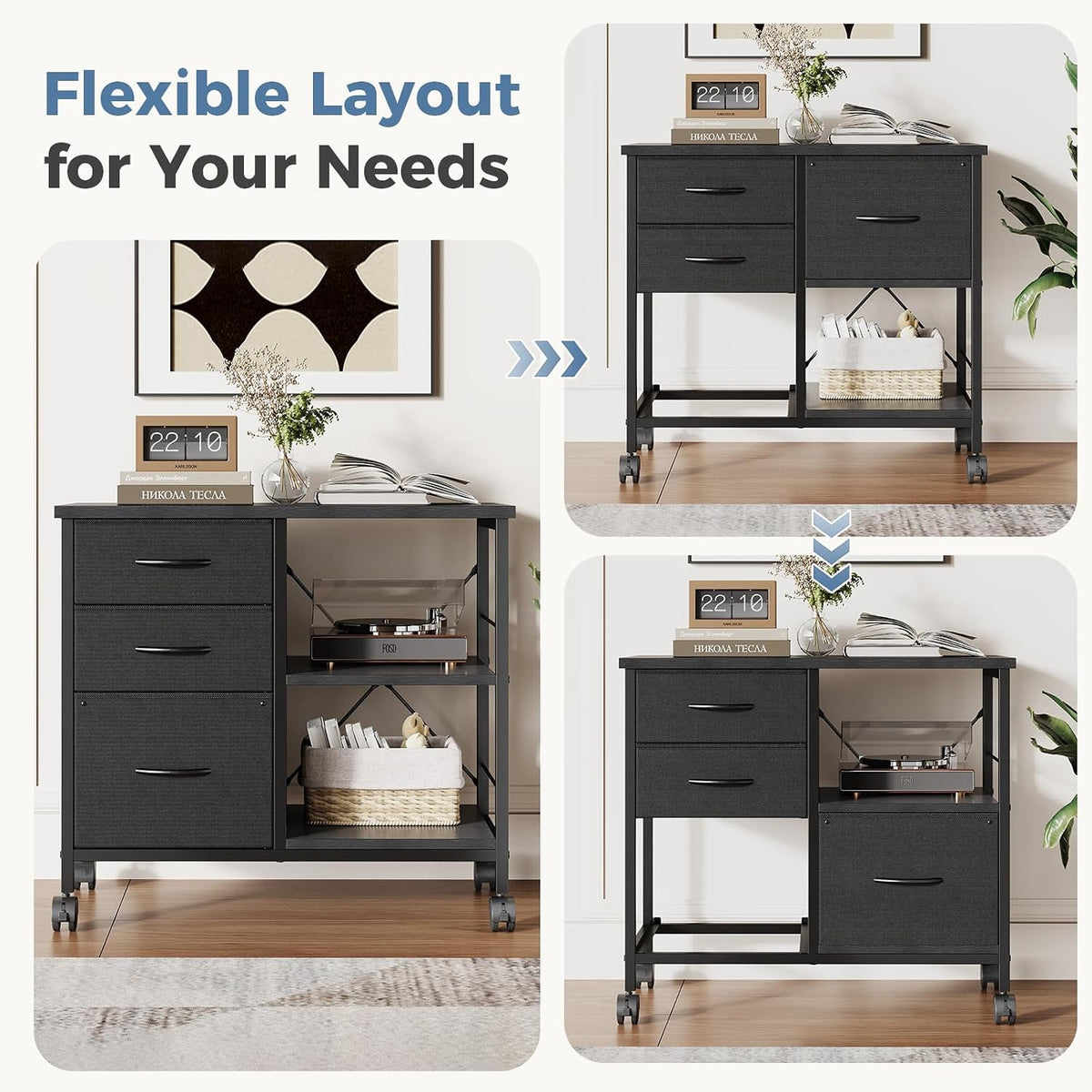 OLIXIS Mobile File Cabinet with 3 Drawers, Rolling Under Desk Storage