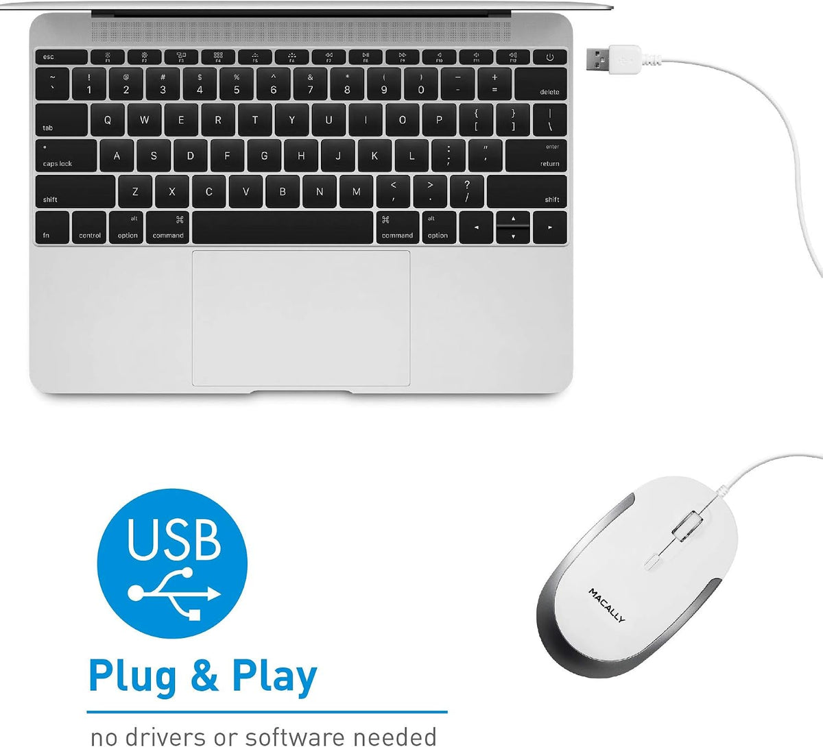 Macally Ultra Slim Wired Keyboard and a Silent Wired Mouse, Simplistic Apple Accessories