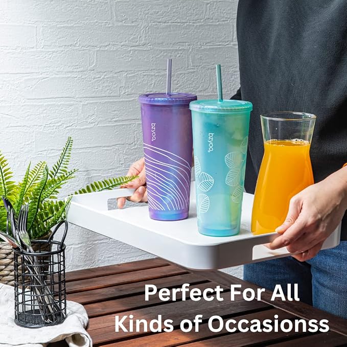 bzyoo 24oz Plastic Tumbler Cup, Lid & Straw, Iced Coffee, dishwasher safe