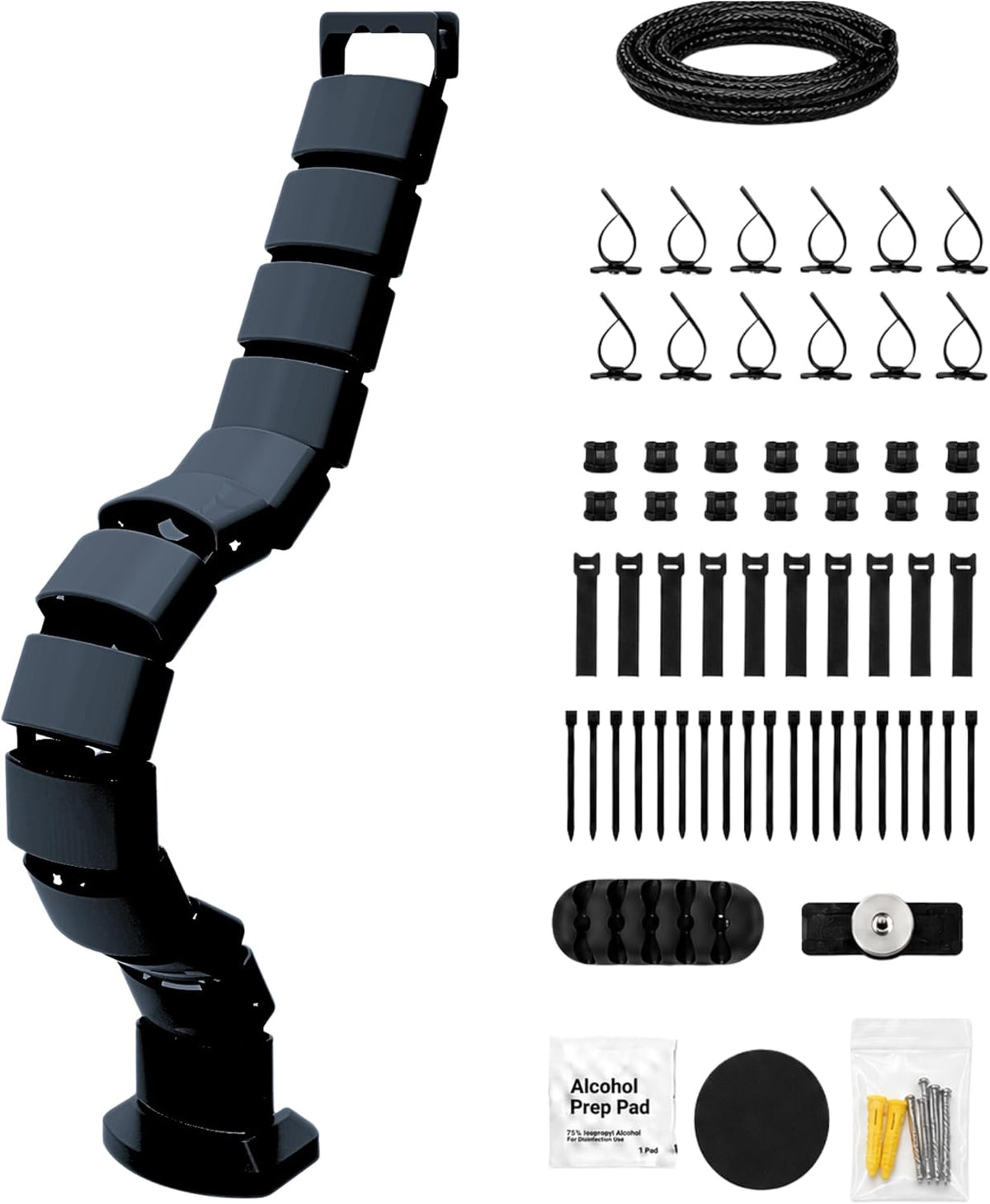 Under Desk Cable Management Spine, Standing Desk Wire & Cord Organizer, Adjustable 53 Inch Cable Spine, Magnetic & Screw-in Mount, Black Vertebrae, Snake, 101-Piece Kit, Cable Management Kit