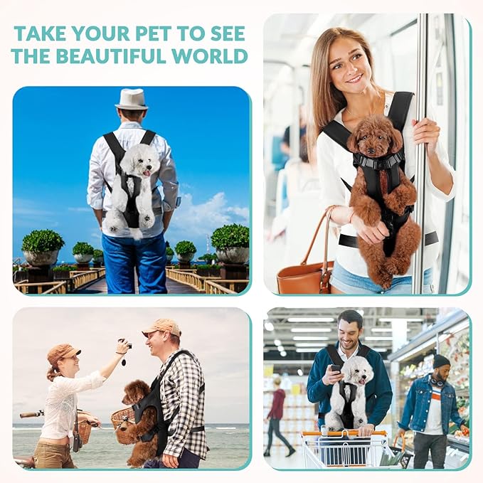 Dog Carrier Backpacks, Adjustable Dog Backpack Carrier, Legs Out Easy-fit Dog Chest Carrier for Medium Small Dogs, Hands Free Dog Front Carrier for Hiking, Cycling(Black XL)
