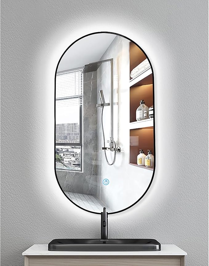 Oval LED Illuminated Bathroom Mirror, Wall-mounted Vanity Makeup Mirror