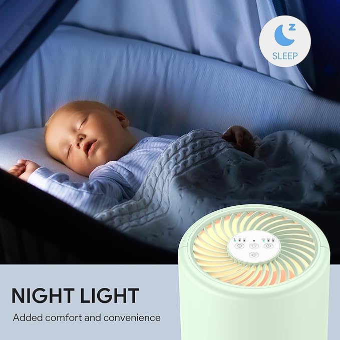 FULMINARE 2 Pack Air Purifiers for Home Bedroom H13 True HEPA Air Purifier, 3 Speeds, Timer, 24dB Quiet Air Cleaner With Night Light, Portable Small Desk Air Purifier for Smoke, Kitchen, Office, Green