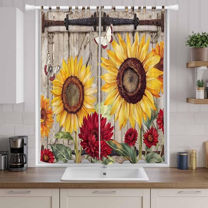 Sunflowers Living Room Curtains 96 Inch Length, Window Curtains Tab Top