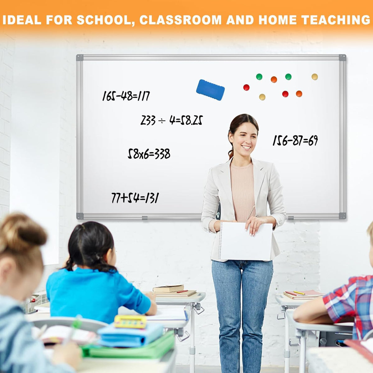 H-Qprobd 5' x 4' Dry Erase Board for Wall 60" x 48" (2 Pack) Magnetic Presentation Whiteboard with Long Pen Tray, Wall-Mounted White Boards Large Whiteboard Including 8 Markers, 16 Magnets, 2 Erasers
