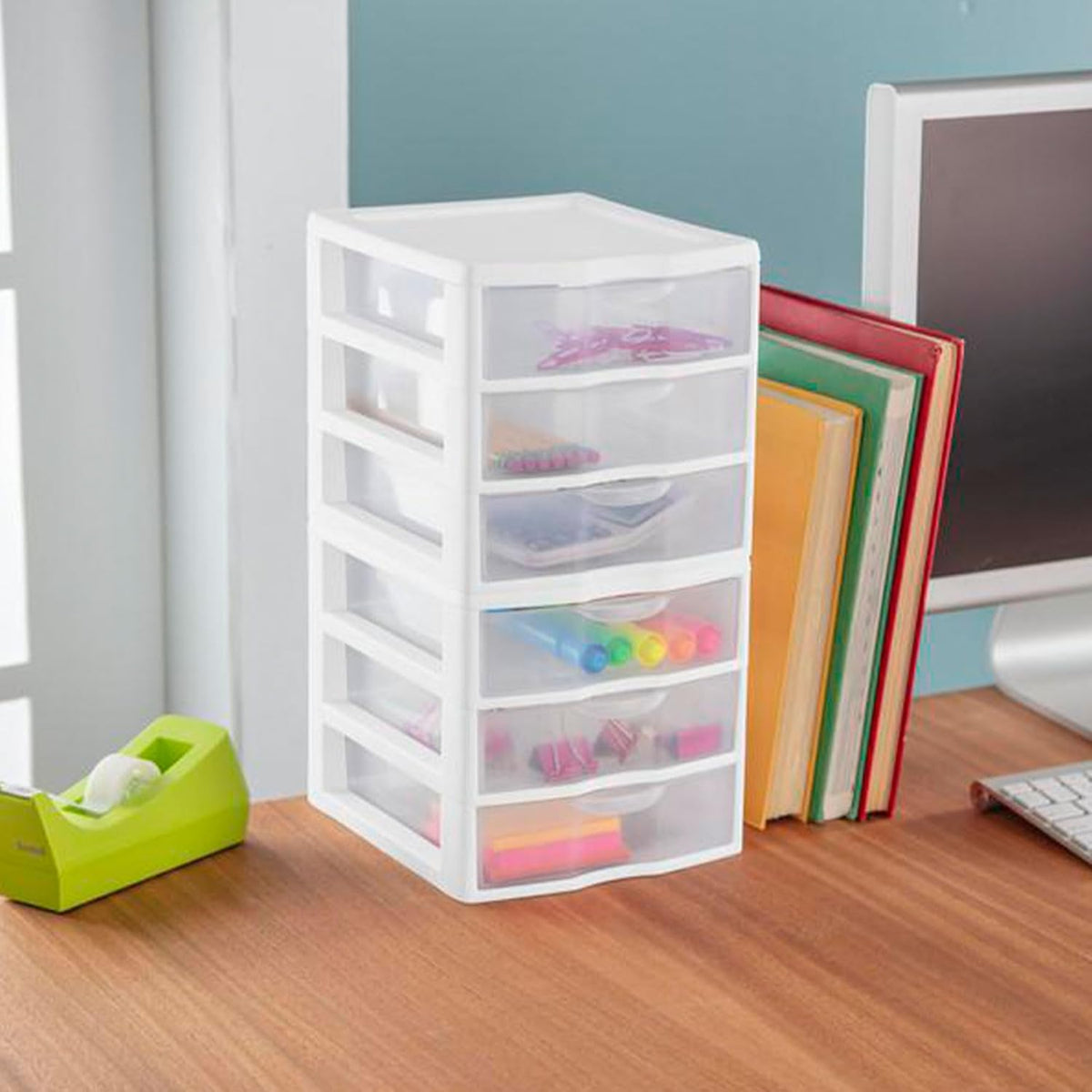 Sterilite Clearview Plastic Multipurpose Small 3 Drawer Desktop Storage Organization Unit for Home, Classrooms, or Office Spaces, White, (Pack of 6)