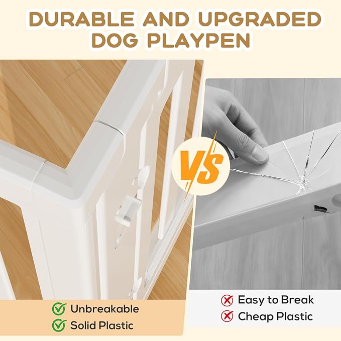 Clear Dog Play Pen,Pet Playpen with Door,Easy to Clean and Install Puppy pens for Both Indoor and Outdoor use (White, 23.6 inch Height, 8 Panels)