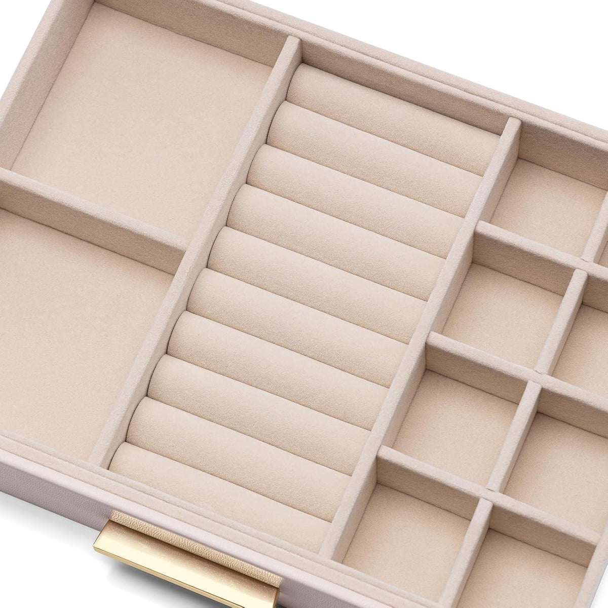 Vlando 3-Drawer Jewelry Box Organizer with Glass Lid, Pink Beige