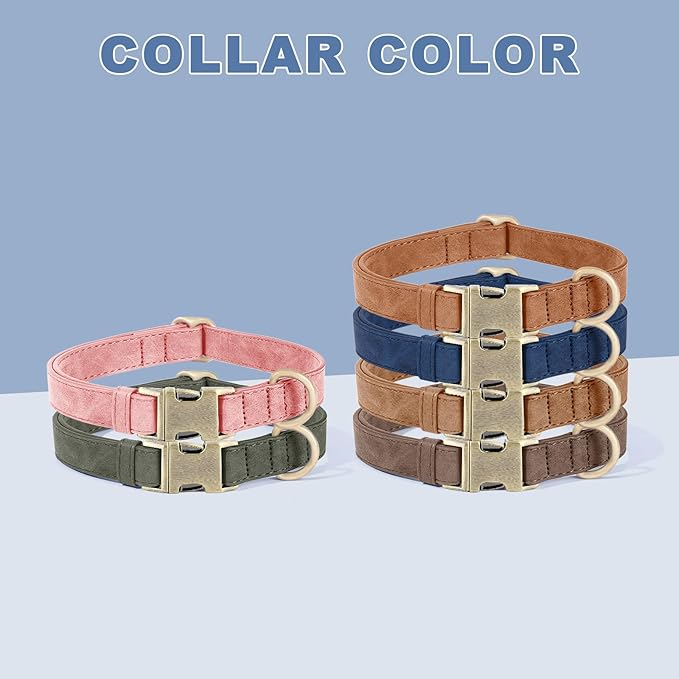 Genuine Leather Dog Collar - Adjustable Pet Collar with Quick Release Metal Buckle, Soft Skin Friendly Real Leather Collar for Small, Medium, Large Dogs (Blue, L:Fit 15-23" Neck)