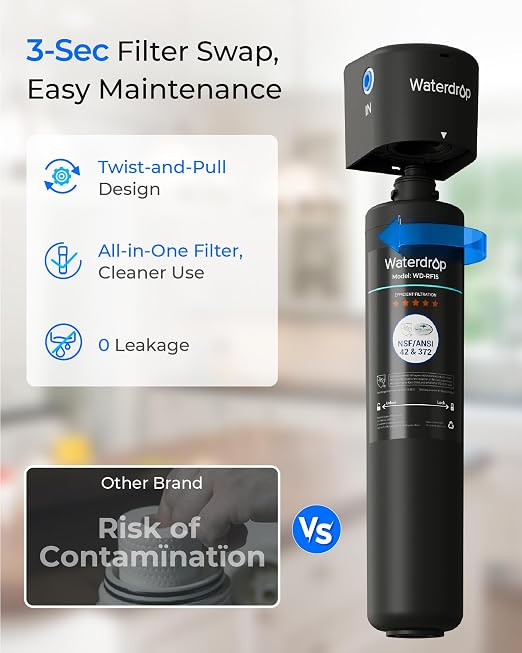 Waterdrop 15UA Under Sink Water Filter System, 2 Years, Bad Taste & Odor