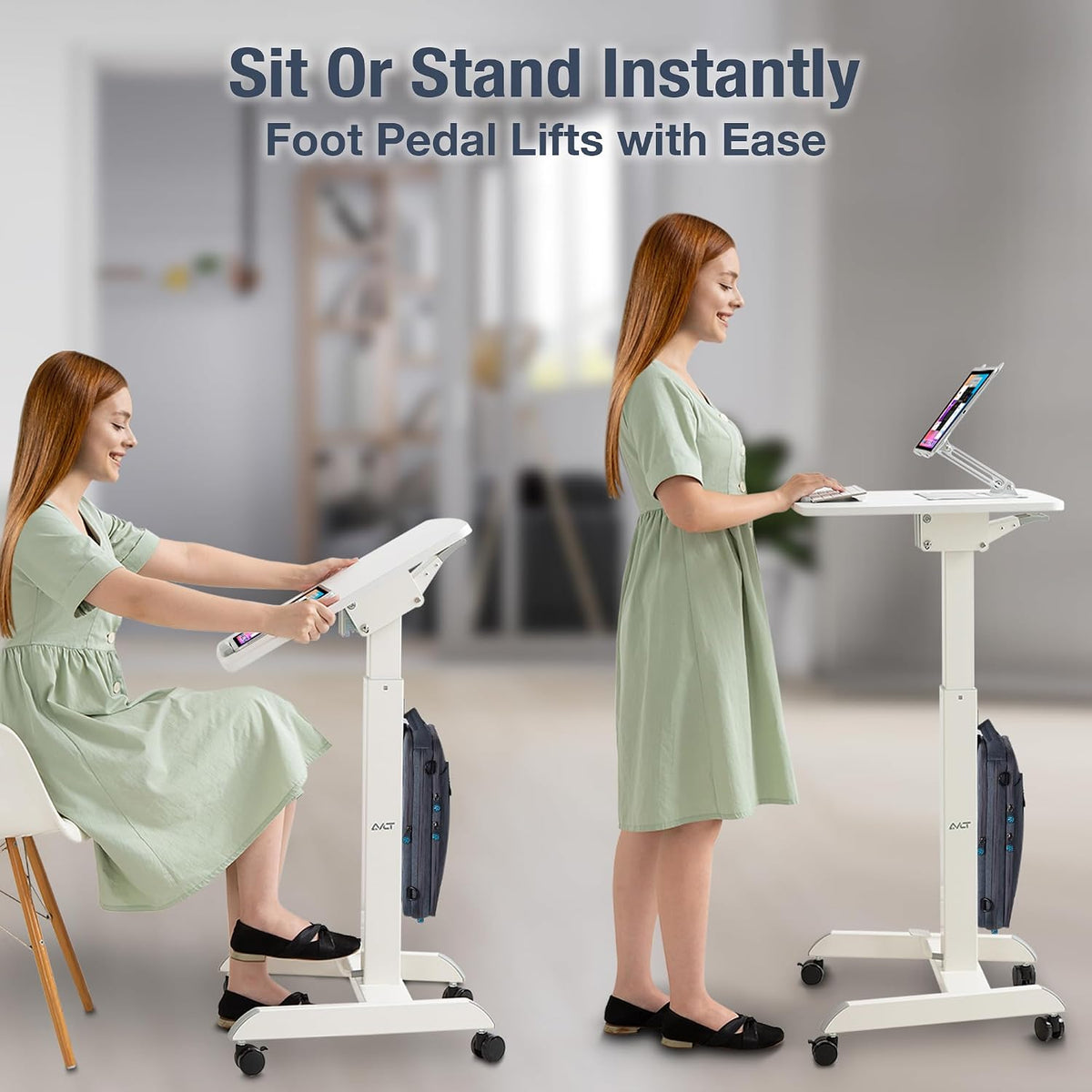 AVLT 47" Height Adjustable Mobile Workstation with Tilting Desk - White