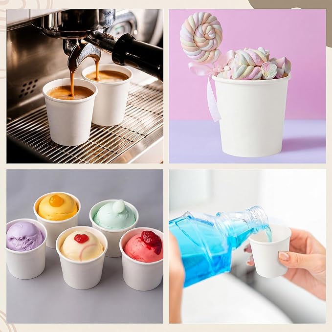 100 Pack 4oz Mini Coffee Cups Disposable Paper Cups Hot or Cold Beverage Cup