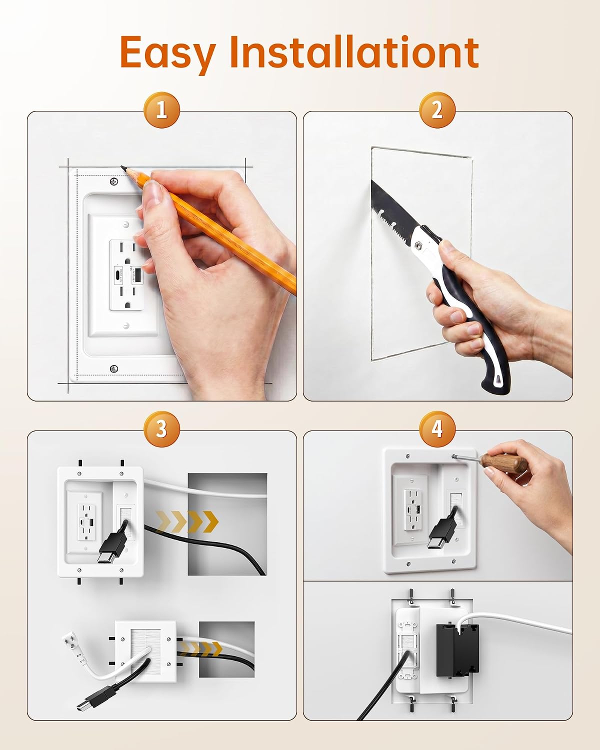 in Wall Cable Management Kit with Power and USB A+C for TV, Monitor