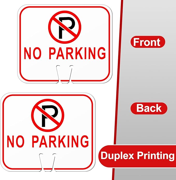 Geetery 12 Pcs No Parking Signs Traffic Cone, 12.6 x 10.43 Inches Plastic Traffic Cone Top Warning Sign for Road Barricade Outdoor Construction Waterproof