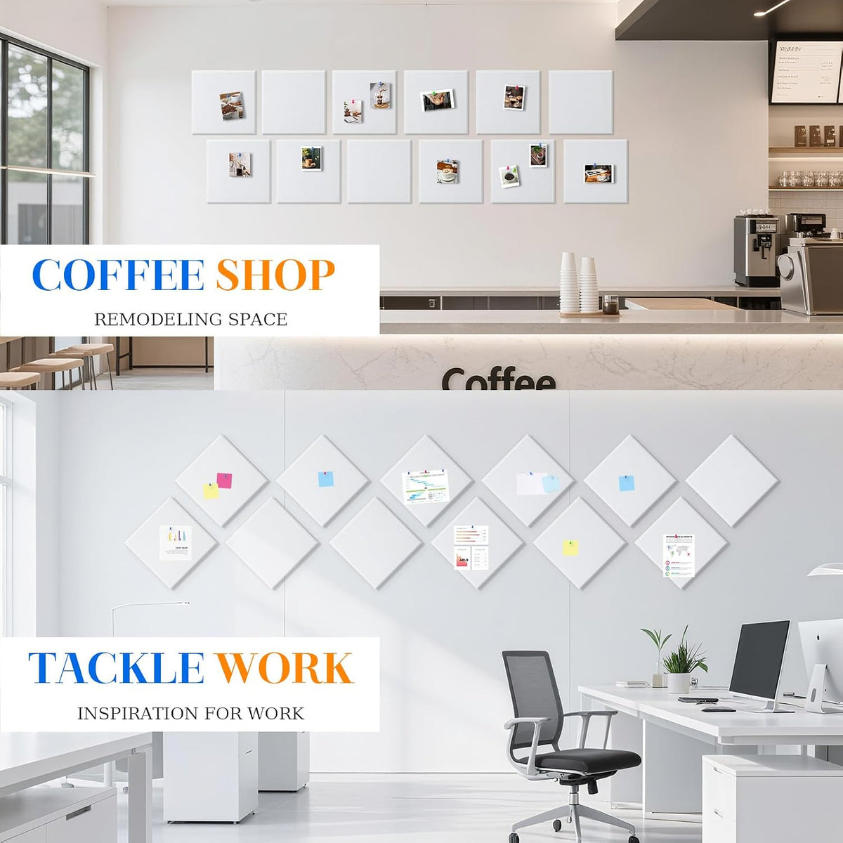 DOLLAR BOSS Felt Cork Board Tiles 48" x 36" Bulletin Board, 12 Pcs White