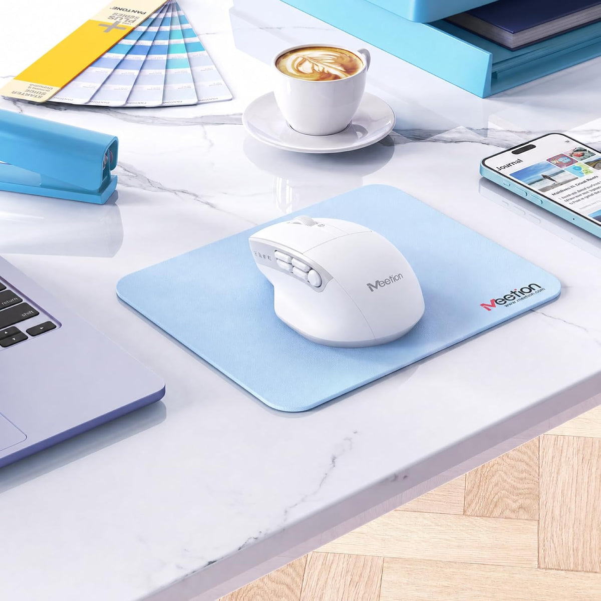 MEETION Wireless Mouse with 5 Side Buttons, Dual Mode Silent, White