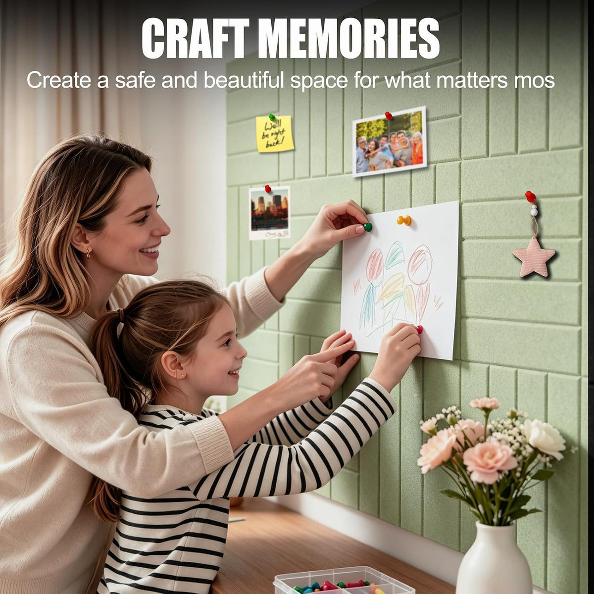 12-Pack Felt Bulletin Board, 48" x 36" Large Cork Board Alternative for Walls Decor, with 60 Pushpins, 70 Damage-Free, Thick Pin Board for Office, Home, Classroom - Sage Green